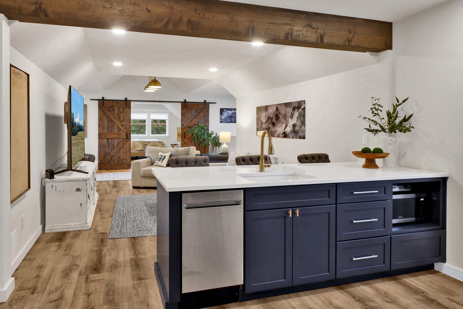 Kitchen island in the private-entry guest quarters