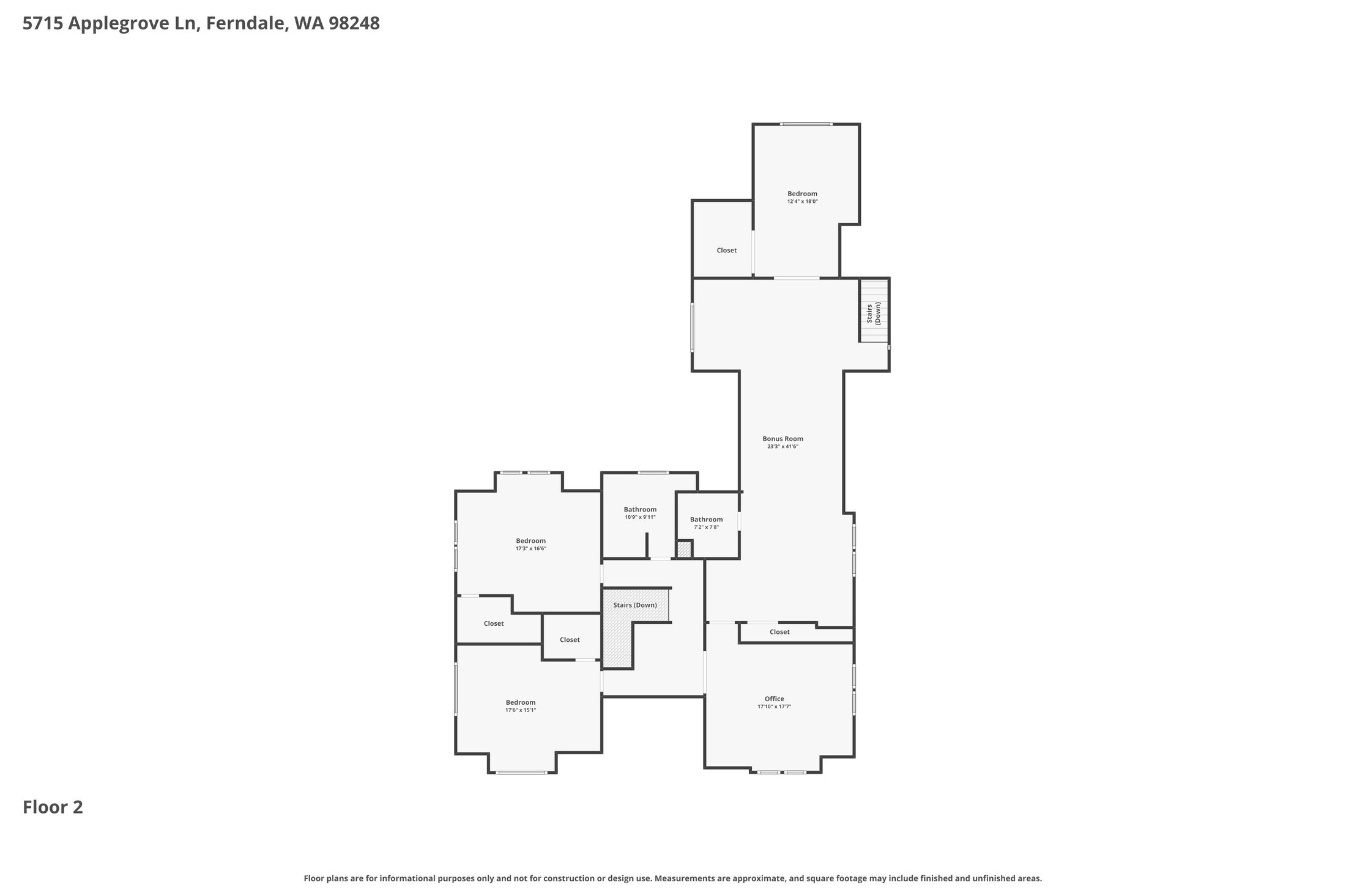 Upper level floor plan for 5715 Applegrove Lane